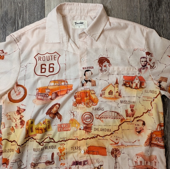 Boozelele Shirt Mens XL Pink Short Sleeve Button Up Route 66 Road trip USA - Picture 2 of 7